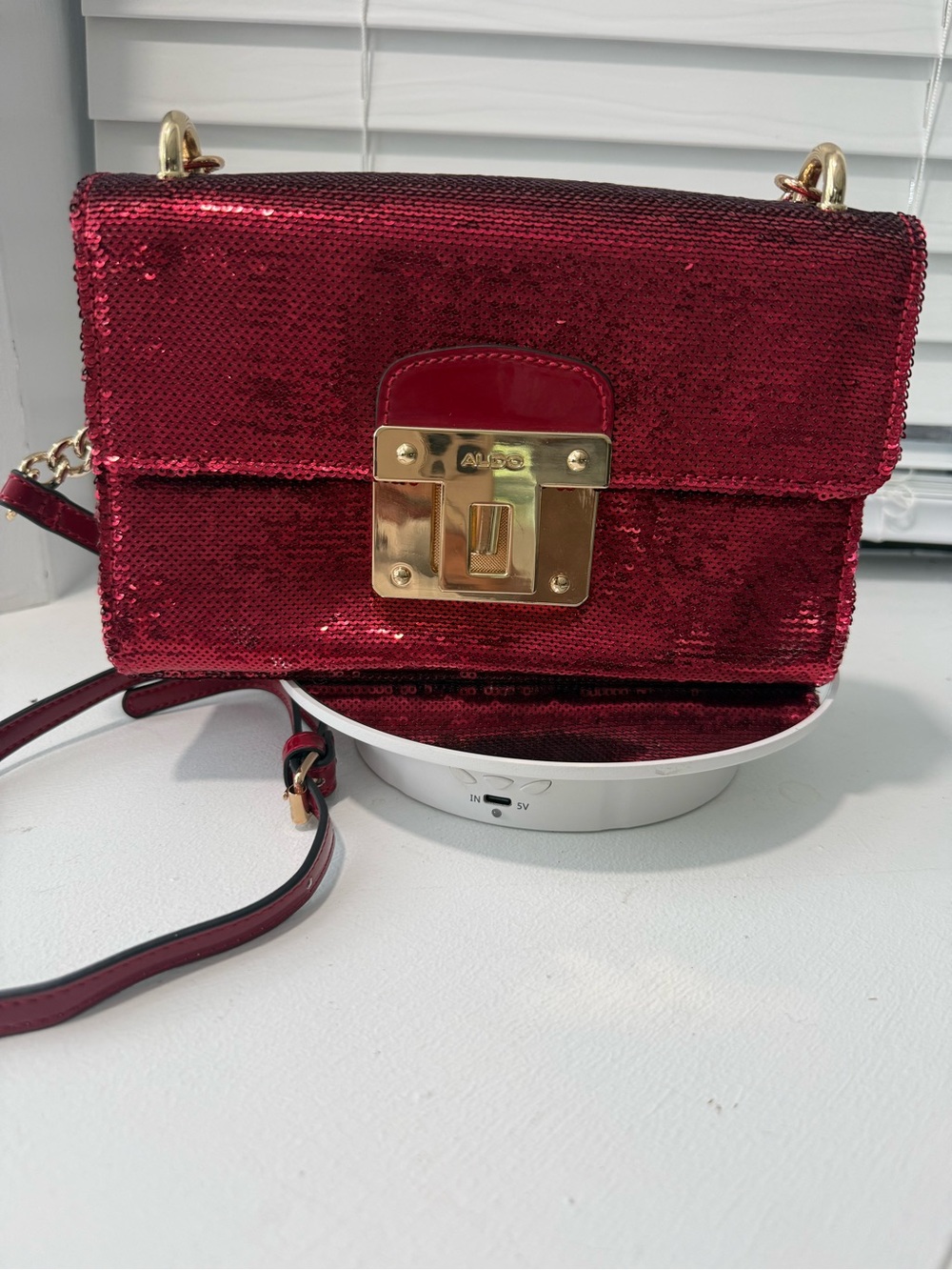 Aldo Red Sequin Crossbody with Gold-Tone Lock